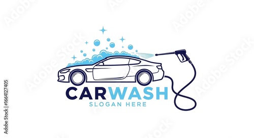 Modern sports car being cleaned with a high pressure water jet at a car wash service