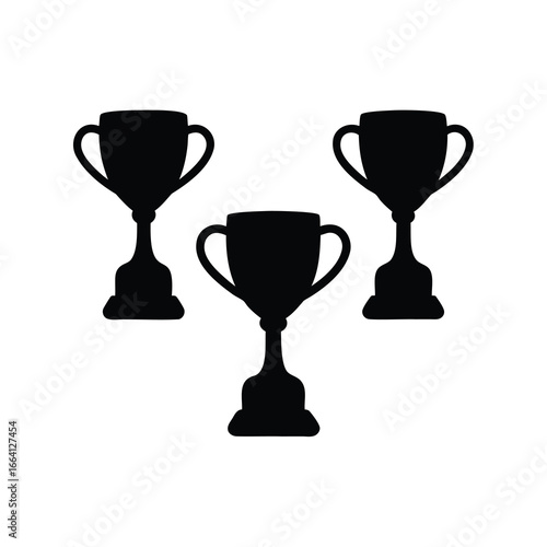 Three black trophy cups against a white background showing success and achievement