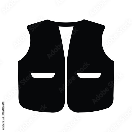 Illustration of a simple black vest with pockets on a white background