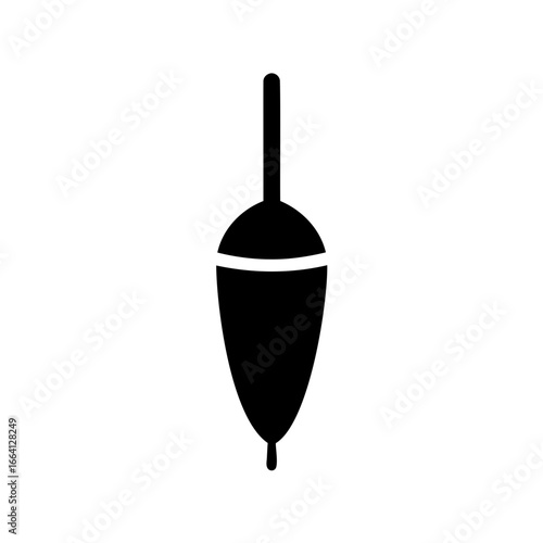 Simple black and white vector image of a fishing bobber or float
