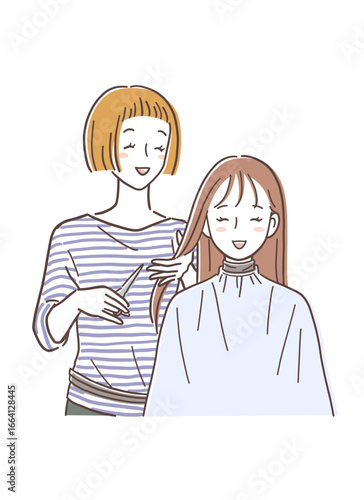 美容院で髪を切る女性のイラスト素材