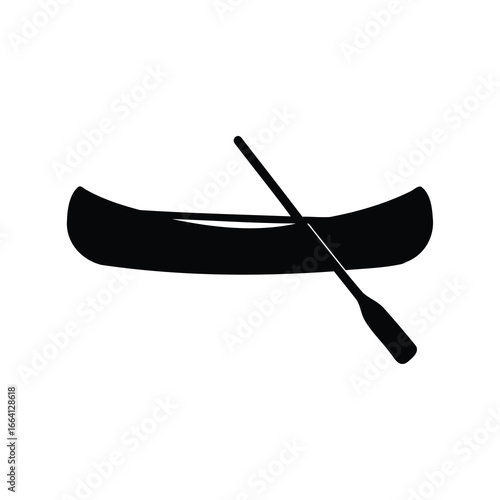 Simple black and white image of a canoe and paddle icon
