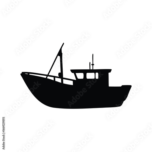 Silhouette of a fishing boat gliding peacefully on the water surface