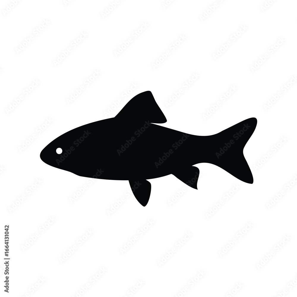 Obraz premium Black fish silhouette on white background side view graphic representation