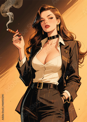 beautiful woman smoking Illustrator Artwork design template poster