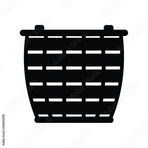 Black silhouette of a slatted woven container or basket with handles