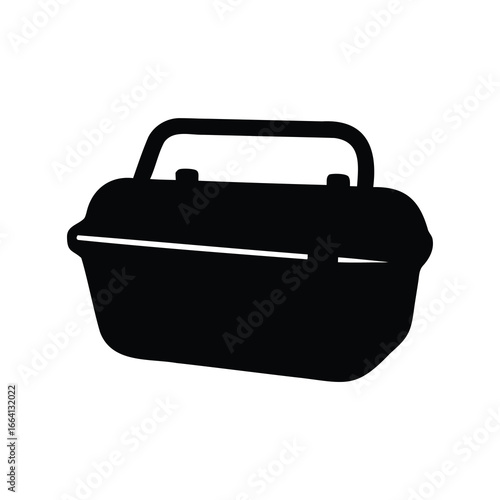 Solid black silhouette of a vintage fishing tackle box with handle