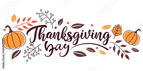 Celebrate the warmth of Thanksgiving with festive pumpkins, autumn leaves, and elegant script lettering, perfect for seasonal designs.
