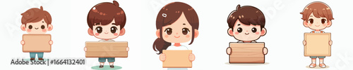 Cartoon Style Illustration Group of Children Holding Blank Sign Element