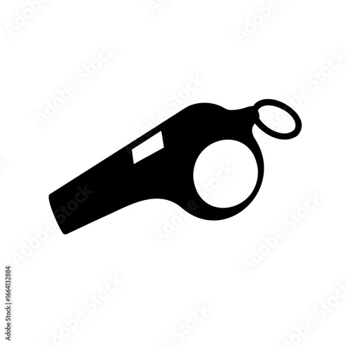 Black whistle silhouette symbol for sports and coaching - Minimal black silhouette of a whistle icon, representing sports, referee authority, alerts, sound signaling, and coaching in simple vector st

