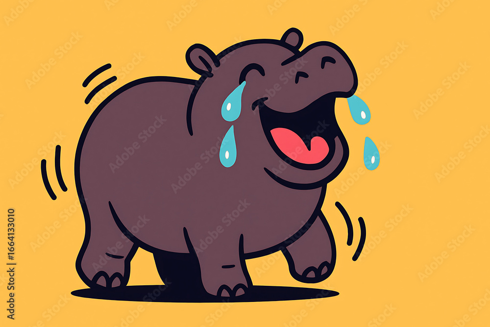 Fototapeta premium 大きな体を揺らし喜びを表すスタイリッシュなカバ