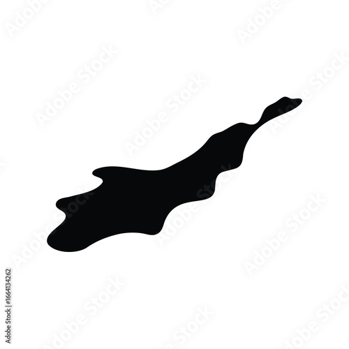 Black Fluid Spill Shape Icon on White - Abstract black silhouette of a long fluid spill with uneven edges, representing leak, mess, stain, or oil concept on white background.

