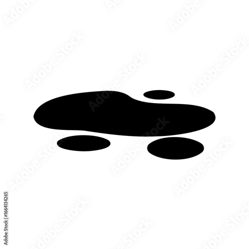 Black Liquid Spill Icon on White Background - Minimalist black silhouette of a liquid spill or puddle symbol on white background, representing mess, leak, oil, or stain concept.
