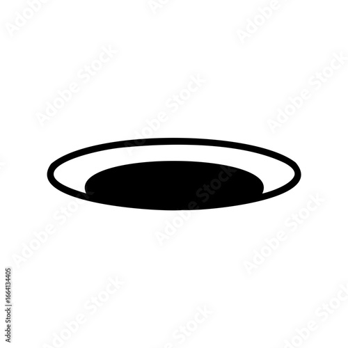 Ice hole for fishing silhouette - Black silhouette of an ice hole used for ice fishing, shown as a simple oval shape with a border, isolated on a white background. Minimal vector icon for winter fishi
