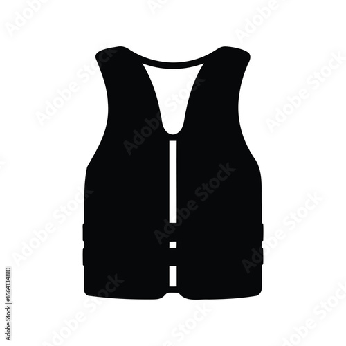Silhouette of life jacket safety vest icon - Black silhouette of a life jacket or safety vest, isolated on white background, symbolizing water safety, rescue, and personal flotation equipment.

