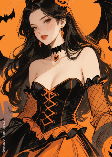 beautiful woman in halloween costume Illustrator Artwork design template poster
