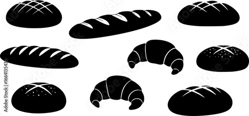 Set of bread icon silhouette design vector art illustration
