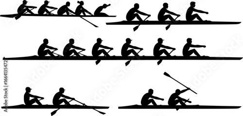 set of rowing silhouettes - vector