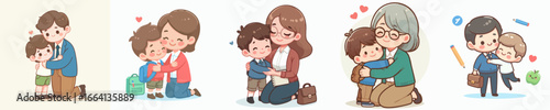 Charming Handdrawn Style Illustration Motherhood Moment with Mother and Child Clipart Set
