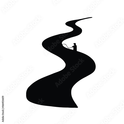 Solitary figure on a winding path, an illustration of life's journey