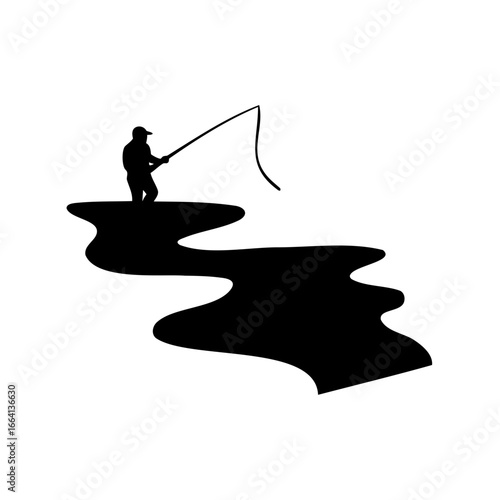 Silhouette of a fisherman casting his line into the river, a classic activity