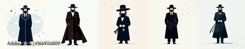 Minimalist Line Illustration of Orthodox Jewish Man in Various Elegant Poses