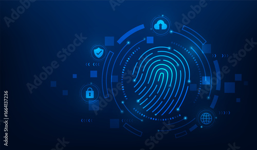 fingerprinting cybersecurity digital lock password technology. Online identification background. computer identify concept.
