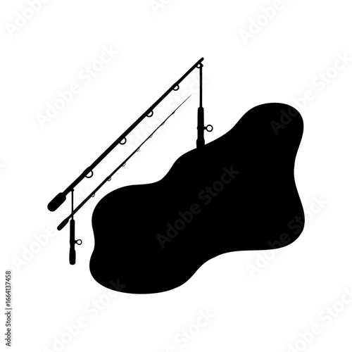 Silhouette of fishing rods over a lake creating a relaxing scenery