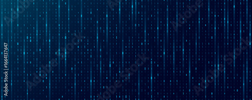 Glowing flowing blue binary code with random digits 0 and 1 for Technology or Science background. Data coding concept for programming web presentation. Vector illustration.