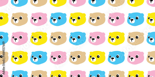 polar bear seamless pattern head face pastel color cartoon vector doodle teddy tile background gift wrapping paper scarf isolated repeat wallpaper illustration design