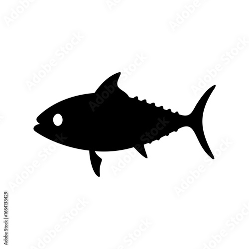 Silhouette of a tuna fish, isolated against a plain white background