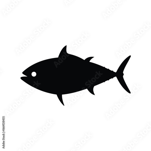 Silhouette of a tuna fish swimming on a clean white background