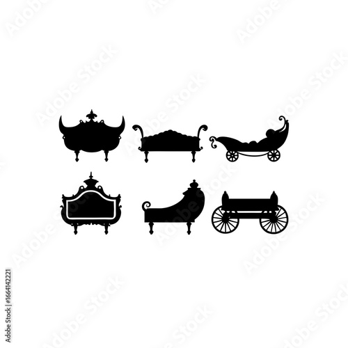 6 different divan silhouette vector icons set on w