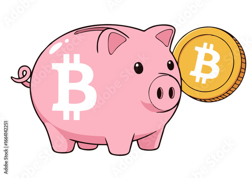 A charming pink piggy bank with a cryptocurrency logo serving as a digital wallet for savings and investment, representing the future of decentralized finance and blockchain technology