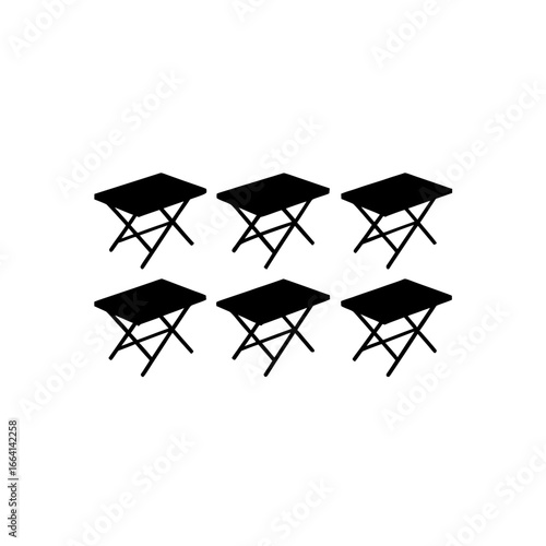 6 different folding table silhouette vector icons 
