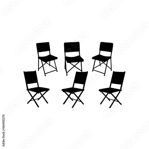 6 different folding chair silhouette vector icons 