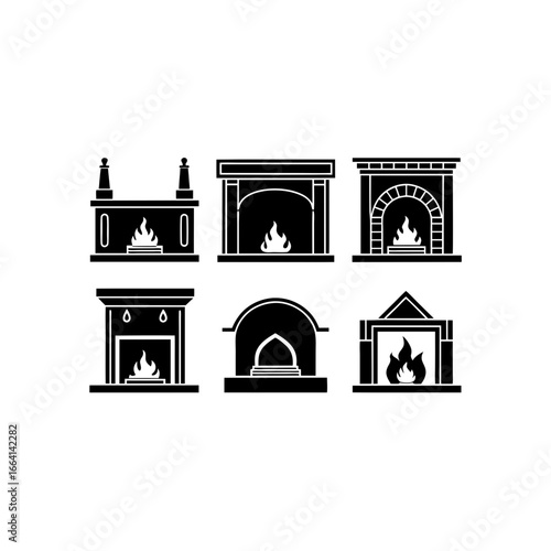 6 different fireplace mantel silhouette vector ico