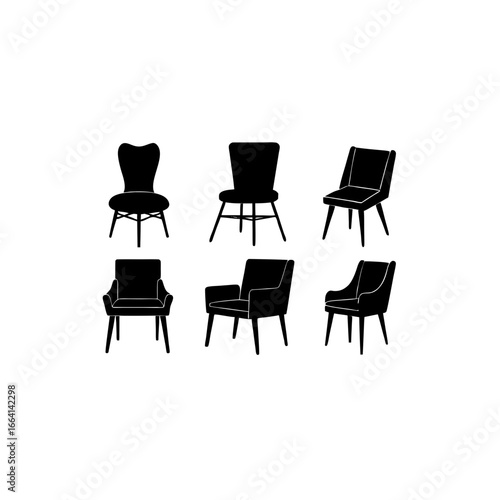 6 different floor chair silhouette vector icons se