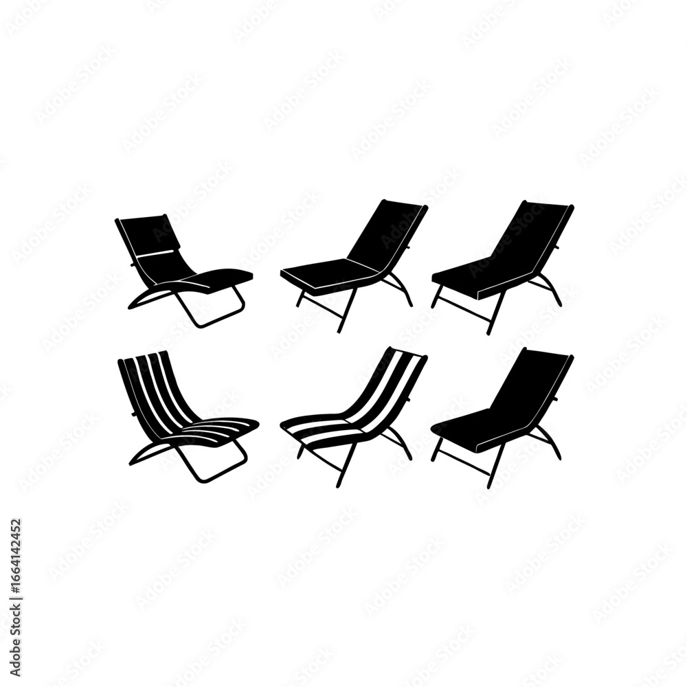 Fototapeta premium 6 different lounge chair silhouette vector icons s