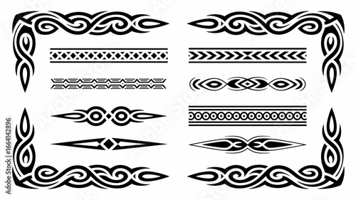 Abstract Tribal Tattoo Border and Divider Vector Set