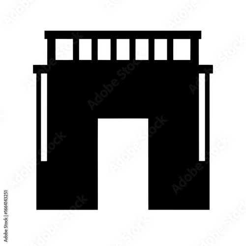 Silhouette of a stylized arcade entrance, showcasing simplicity and minimalistic design