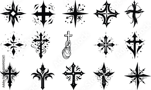 "Tribal and Decorative Cross Tattoo Design Set"