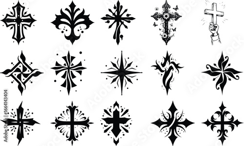"Tribal and Decorative Cross Tattoo Design Set"