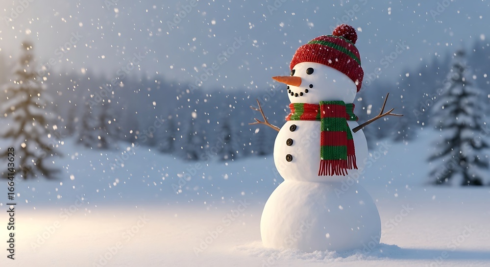 Obraz premium Snowy Winter Scene with a Festive Snowman.
