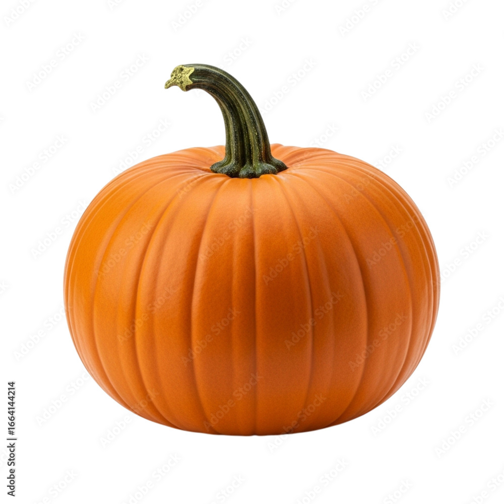 Obraz premium Ripe orange pumpkin with green stem isolated on transparent background