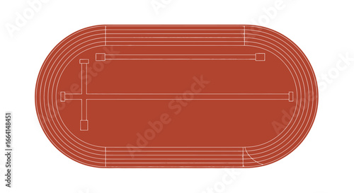 Overhead view of a running track with lanes and field markings, rendered in a flat, minimalist style.