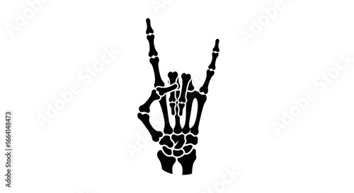 A skeleton hand making the "rock on" hand gesture, isolated on a white background.
