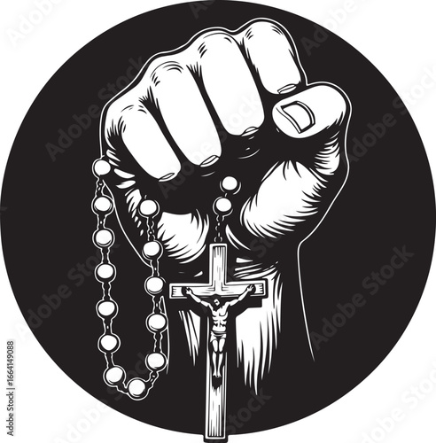 Raised Fists Holding Crosses – Symbols of Strength and Faith" vector bundle