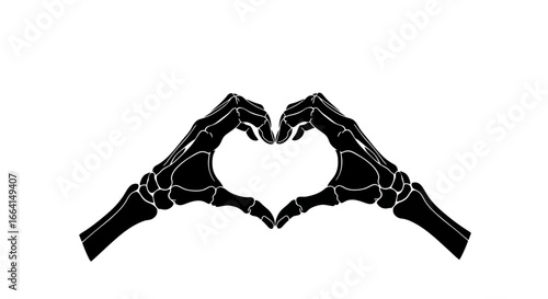 Skeleton hands forming a heart shape, a symbolic image of love.