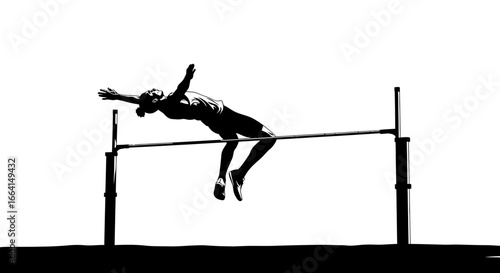 A female athlete gracefully executes a high jump, her body arched over the bar in mid-air.